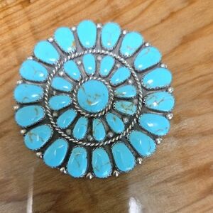 Turquoise and Silver Floral Brooch